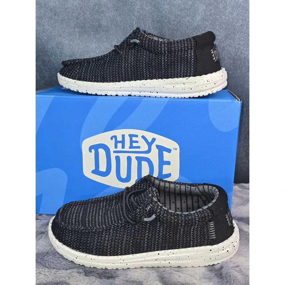 Hey Dude Wally Y Stretch Sox Black White Slip On Loafers Kids Size C13